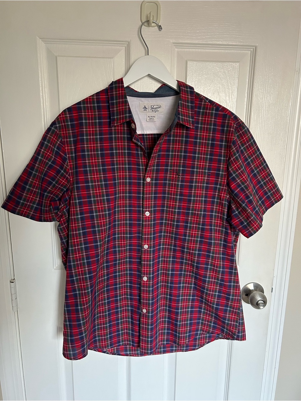 Men’s Red Plaid Short-Sleeve Button-Down XL an Original Penguin by Munsingwear